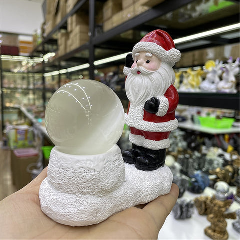 Affable Santa Claus Resin Crafts Crystal Ball Base Magic Sphere Display Stand Office Ornaments Home Decoration Christmas Gifts