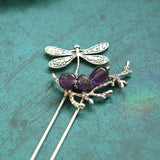 Amethyst Dragonfly Hairpin, Crystal Handmade Hairpin, Comb, Crystal , BOHO Wedding Gift  FZ-03