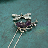 Amethyst Dragonfly Hairpin, Crystal Handmade Hairpin, Comb, Crystal , BOHO Wedding Gift  FZ-03