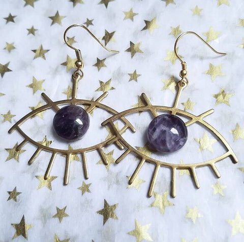 Amethyst Evil Eye Earrings, Gift for Her, Birthday, Thank You, Witch Style,Alternative Style, Statement