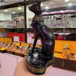 Ancient Egypt Anubis God Cat Statue Resin Carfts Ornaments Crystal Ball Base Sphere Display Stand Lucky Cat FengShui Decor