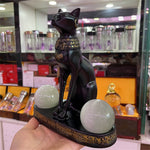 Ancient Egypt Anubis God Cat Statue Resin Carfts Ornaments Crystal Ball Base Sphere Display Stand Lucky Cat FengShui Decor