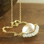 Aquamarine Blue March Birthstone Necklace, Seafoam Gemstone Pendant Necklace, Aqua Chalcedony Seed Pearl Necklace