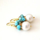 Aquamarine earrings with big faceted aquamarine and silver pearls earrings