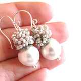 Aquamarine earrings with big faceted aquamarine and silver pearls earrings