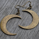 Big Crescent Moon Bronze Long Earrings mystic gothic jewelry Wiccan Moon phase witchy Goddess women Fashion gift   Lunar