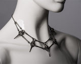 Bird Skull Necklace / Gunmetal Color Necklace / Handmade Steampunk Jewelry / Dark Metal Wiccan Necklace / Dark Style Necklace