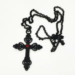 Black Alloy Cross Necklace Ear Crochet Adornment And Gothic Charm Ornate Big Pendant Jewelry Valentines Gift