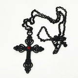 Black Alloy Cross Necklace Ear Crochet Adornment And Gothic Charm Ornate Big Pendant Jewelry Valentines Gift