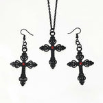 Black Alloy Cross Necklace Ear Crochet Adornment And Gothic Charm Ornate Big Pendant Jewelry Valentines Gift