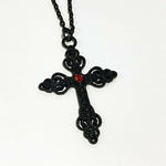 Black Alloy Cross Necklace Ear Crochet Adornment And Gothic Charm Ornate Big Pendant Jewelry Valentines Gift