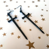 Black Colour Goth Swords Earrings Long Gothic Medieval Tarot Viking Alternative Punk Rock Women Men Gift Mystical Jewellery