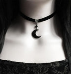 Black Crescent Moon Choker, Black Velvet Choker Necklace