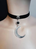 Black Crescent Moon Choker, Black Velvet Choker Necklace