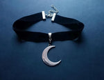 Black Crescent Moon Choker, Black Velvet Choker Necklace