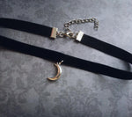 Black Crescent Moon Choker, Black Velvet Choker Necklace