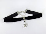 Black Crescent Moon Choker, Black Velvet Choker Necklace