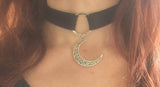 Black Crescent Moon Choker, Black Velvet Choker Necklace