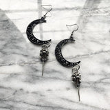 Black Lace Moon Crow Skull Earrings Crescent Charm Fashion Goth Witch Statement Jewelry    Punk Charm Creative