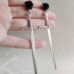 Black Roses Gothic Sword Studs Earrings Creativity Punk Warrior Jewellery Gorgeous Party Fashion