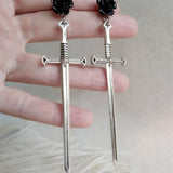 Black Roses Gothic Sword Studs Earrings Creativity Punk Warrior Jewellery Gorgeous Party Fashion