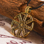 New Magicun Viking~Bronze Kolovrat Pendant Slavic Kolovrat Symbol Pagan Necklace Sun Wheel Amulet