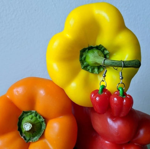 Capsicum Earrings Pepper Charm, Food Jewelry Bell Pepper Earrings, Pepper Jewelry Miniature Food Earrings Mini Food Jewellery