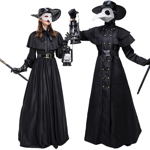 Carnival Halloween Couples Plague Doctor Costume Middle Ages War Nurse Bird Beak Playsuit Cosplay Fancy Party Dress - Cosplay Costumes