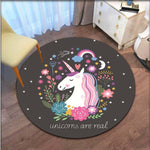 Cartoon Floral Unicorn Round Area Rug Cartoon Carpets for Living Room Animal Pink Unicorn Floor Mat