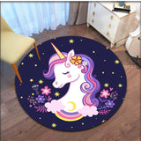 Cartoon Floral Unicorn Round Area Rug Cartoon Carpets for Living Room Animal Pink Unicorn Floor Mat