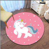 Cartoon Floral Unicorn Round Area Rug Cartoon Carpets for Living Room Animal Pink Unicorn Floor Mat