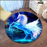 Cartoon Floral Unicorn Round Area Rug Cartoon Carpets for Living Room Animal Pink Unicorn Floor Mat