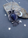 Celestial Necklace Night Owl Necklace Blue Stone Steel Moon and Star Blue Goldstone Necklace Owl Pendant Celestial Jewelry