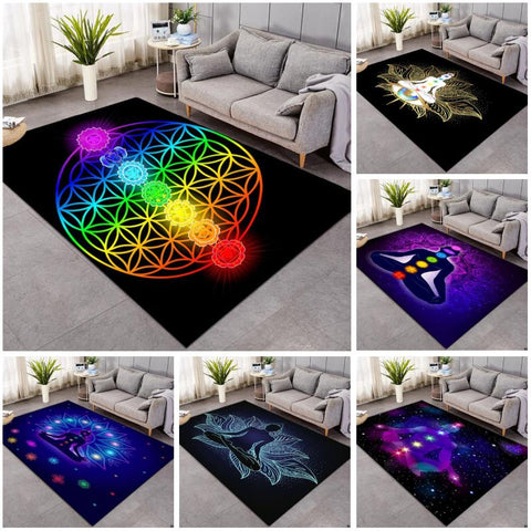 Chakra Carpets for Living Room Zen Theme Rectangle Area Rug Colorful tapis Flower of Life Geometric Floor Mat Hot