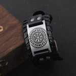 Charm Wide Leather Bracelet Men Punk Braided Rope Alloy Cuff Bangle Male Wristband Viking Bracelet Mens Jewelry with wood box