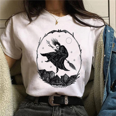 Clothes 90s Witch New Style Trend Short Sleeve Women T-shirts Cartoon Fashion Print Top Graphic Aesthetic Tshirt Female Tee - T-shirts