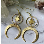 Crescent Moon Dreamland Earrings Phase Boho Witchy Brass Hippie Fashion Jewelry  Girlfriend Drop Metal Statement