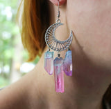 Crescent Moon Quartz Stone Dangle Earrings Celestial Jewelry For Gift