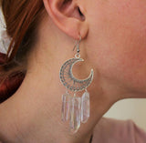 Crescent Moon Quartz Stone Dangle Earrings Celestial Jewelry For Gift