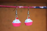 Cupcake Earrings, Mini Food Earrings,Pink Cupcake Earrings, Kawaii Earrings, Kitsch Earrings, Sprinkles, Strawberry on Top