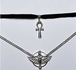 Double Layer Necklace with Ankh Charm Velvet Choker and Isis Necklace
