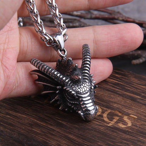 Dragon Pendant Necklaces Titanium Steel Jewelry Animal Head Necklace Punk Men Accessories Dragon Pendant Jewelry