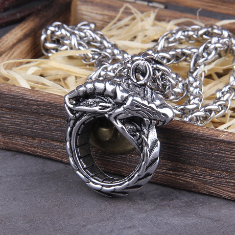 Stainless steel Punk Style Stainless Steel Huge Ouroboros Snake Chain Pendant Necklace for Men Male Fashion Jewelry