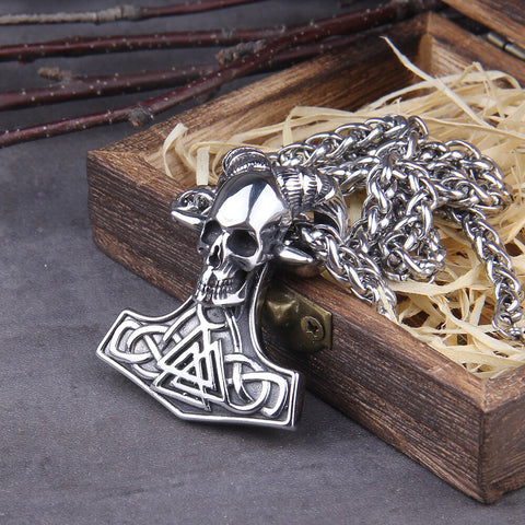 soldier stainless steel viking rune mix skull head pendant necklace punk heavy titaniums steel jewelry for men