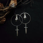 Esoterica Dagger Earrings Hand Hoop Victorian Silver Color Vintage Goth Sorcerer Jewellery   Fashion Classical Gift