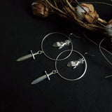 Esoterica Dagger Earrings Hand Hoop Victorian Silver Color Vintage Goth Sorcerer Jewellery   Fashion Classical Gift