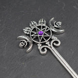 Ethic Dragon Hairsticks Silver Axe Sword Hair Accessories Witch Snake Triple Moon Pentagram Hairpin Hair Stick