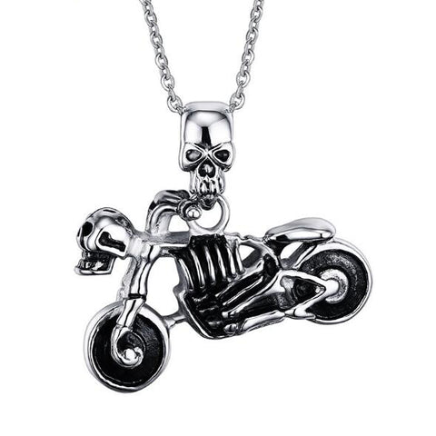 Gothic Biker Skull Motorcycle Necklace