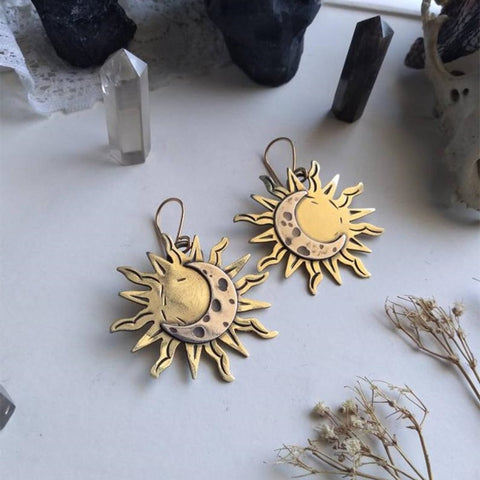 Fashion Bohemia Sun and Moon Earrings Gold Color Drop Earrings for Women Female Boho Wedding Party Jewelry Gift for Her