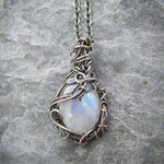 Fashion Leaves Moonstone Pendant Necklace Silver Color Charm Chain Necklace